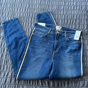 NWT L’Agence Margot High Rise Skinny Metallic Gold Stripe Denim Jeans Womens 32
